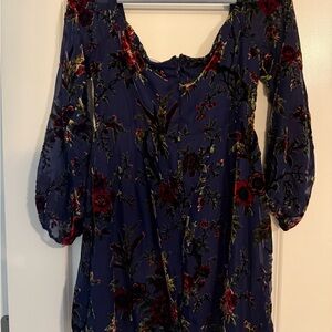 Lulu's Floral Long Sleeve Dress - Blue and Red